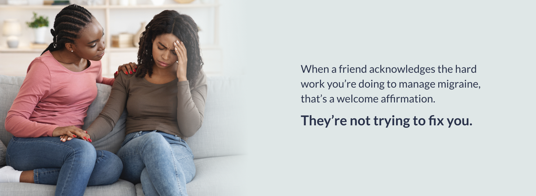 two women are sitting on a couch with the words "they're not trying to fix you"