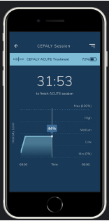 a cell phone with a CEFALY Session open on the screen